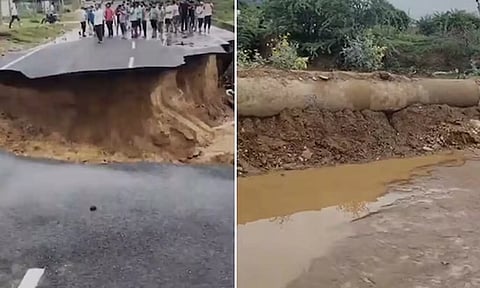 ராஜஸ்தான்: திறப்பு விழாவிற்கு முன்பே மழை வெள்ளத்தில் அடித்துசெல்லபட்ட நெடுஞ்சாலை