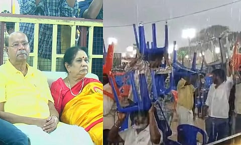 பாமக மாநாடு நடைபெறும் பூம்புகார் பகுதியில் கனமழை பெய்து வருவதால் தொண்டர்கள் அவதி