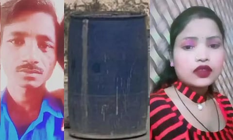கணவனின் கழுத்தை அறுத்து உடலை டிரம்மில் அடைத்த மனைவி.. காதலனுடன் ஓட்டம் - இருவரும் கைது
