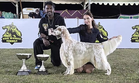 சர்வதேச நாய்கள் கண்காட்சி- சாம்பியன் பட்டம் பெற்ற விஜயபிரபாகரன் வளர்ப்பு நாய்