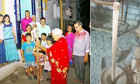 சந்திரகிரகணத்தில் பிடிமானம் இல்லாமல் உலக்கையை நிறுத்தி சோதனை: கோவில்களில் பரிகார பூஜை