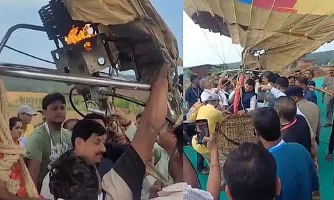 முதல் மந்திரி சென்ற வெப்ப காற்று பலூனில் திடீர் தீ