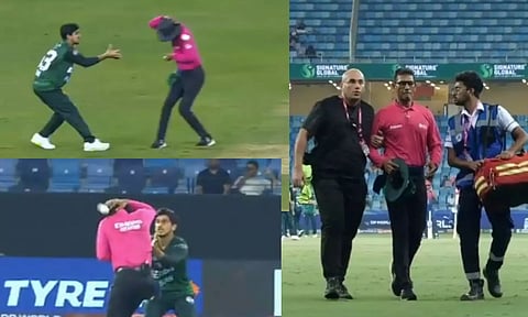 VIDEO: பாகிஸ்தான் வீரர் வீசிய பந்து தலையில் பட்டு வலியால் துடித்த அம்பயர்