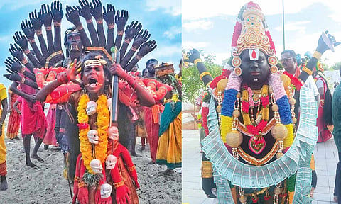 திரும்பிய திசையெல்லாம் வேடம் அணிந்த பக்தர்கள்: குலசேகரன்பட்டினம் தசரா திருவிழாவில் 2-ந்தேதி நள்ளிரவு சூரசம்ஹாரம்