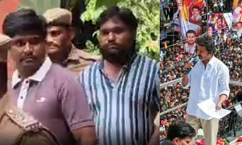 த.வெ.க. நிர்வாகிகள் மதியழகன், பவுன்ராஜுக்கு 15 நாட்கள் நீதிமன்றக் காவல் - கரூர் நீதிமன்றம் உத்தரவு