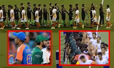 வெறுப்பை வென்ற ஹாக்கி விளையாட்டு.... ஹைபை செய்துகொண்ட இந்தியா - பாகிஸ்தான் வீரர்கள்