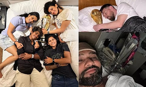 மெஸ்ஸி, ரோகித் பாணியில் உலக கோப்பையுடன் தூங்கும் இந்திய வீராங்கனைகள் - புகைப்படம் வைரல்