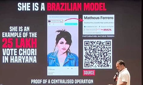 அரியானாவில் பிரேசில் மாடல் அழகி வெவ்வேறு பெயர்களில் 22 வாக்குகளை செலுத்தியுள்ளார் - ராகுல் காந்தி