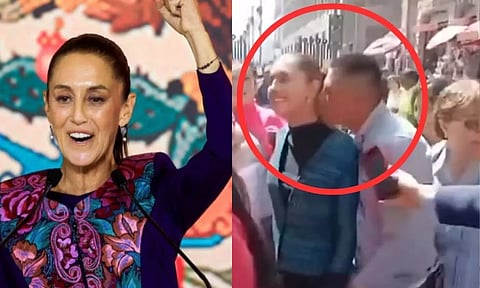 மெக்சிகோ அதிபர் கிளாடியாவை கட்டிப் பிடித்து முத்தம் கொடுக்க முயன்ற நபர் - வீடியோ வைரல்