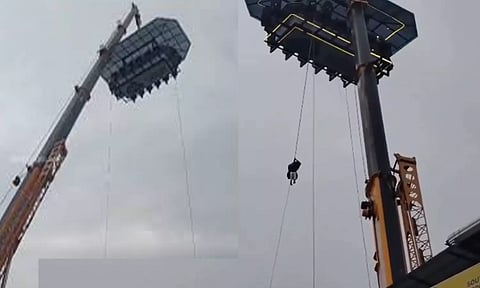 120 அடி உயரத்தில் சிக்கிய ஆகாய ஓட்டல்- 8 சுற்றுலா பயணிகள் தவிப்பு