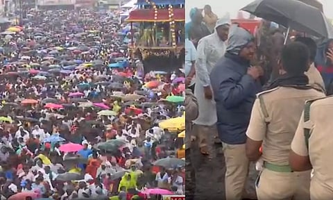 கார்த்திகை தீப விழா: திருவண்ணாமலையில் மழை! - குடையுடன் பக்தர்கள் கிரிவலம்