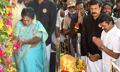 2-ம் ஆண்டு குருபூஜை: விஜயகாந்த் நினைவிடத்தில் அரசியல் தலைவர்கள் மரியாதை