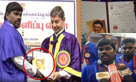 முதலமைச்சர் மு.க.ஸ்டாலின் படத்துடன் ஆளுநரிடம் பட்டம் பெற்றது ஏன்? - மாணவர் விளக்கம்