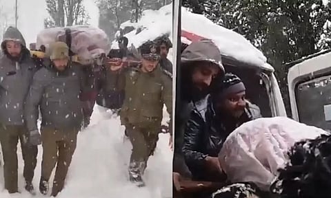 பிரசவ வலியால் துடித்த பெண்ணை தோளில் தூக்கி சென்று காப்பாற்றிய ராணுவ வீரர்கள்