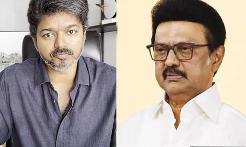 'வாக்கரசியலுக்காக வழக்குக்கூட போடாமல் விஜய்யை காப்பாற்றியது தி.மு.க' - இடும்பாவனம் கார்த்திக் விளாசல்