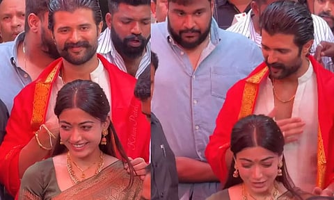 திருப்பதி ஏழுமலையான் கோவிலில் சாமி தரிசனம் செய்த விஜய் தேவரகொண்டா- ராஷ்மிகா தம்பதி