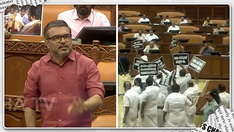 കോൺഗ്രസിൻറെ നിലപാട് ബി.ജെ.പി.ക്ക് ഗുണം ചെയ്യുന്നതെന്ന് എം.ബി. രാജേഷ്; നിയമസഭയിൽ പ്രതിപക്ഷ ബഹളം