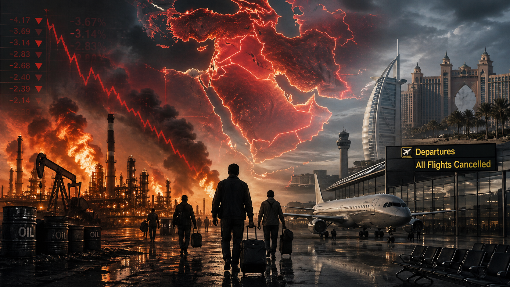 അമേരിക്ക സൃഷ്ടിച്ച പ്രതിസന്ധി വലഞ്ഞ് അറബ് ലോകം; വിനോദ സഞ്ചാര മേഖല തകർന്നു, വഴിമുട്ടി പ്രധാന വികസന പദ്ധതികള്, പ്രവാസികള്ക്കും ഇരുട്ടടി