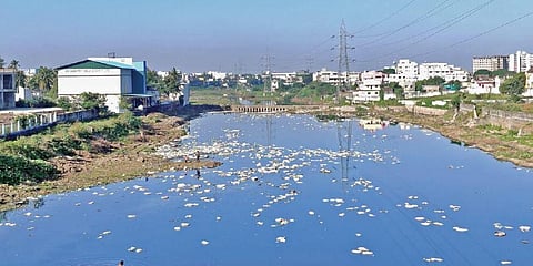 The polluted Cooum river near Madhuravoyal in Chennai.