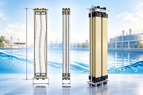 QUA Group EnviQ RF30 membrane filtration module shown in front, side and three-dimensional views, with dimensions of 1790.0 mm in height, 410.0 mm in front width and 190.0 mm in side width.