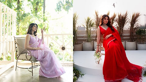 Kritika Kamra in a lilac pink saree from Cinnabar