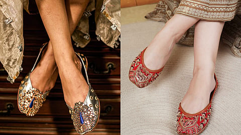 Best mojaris and juttis for Navratri, featuring brands like Needledust, Fizzy Goblet and more