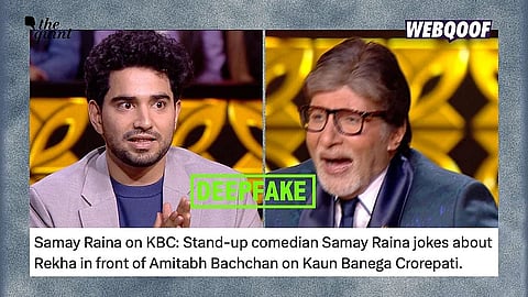 कॉमेडियन समय रैनाने केबीसीमध्ये अमिताभ बच्चन यांच्यासमोर अभिनेत्री रेखाबद्दल विनोद केल्याचा खोटा दावा करणारा व्हिडिओ व्हायरल झाला आहे.