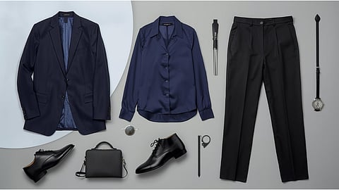 Elevate your wardrobe with the timeless elegance of navy and black paired perfectly.