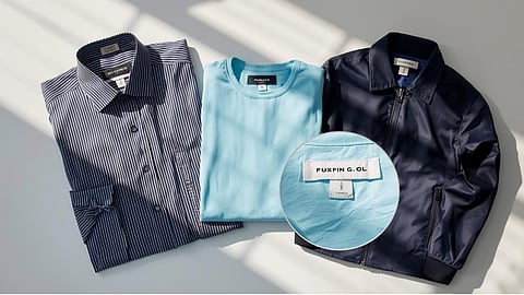 Flat lay of different clothing items showing diverse fabrics and price tags, emphasizing the myth about expensive clothes lasting longer.