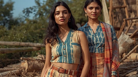 Contemporary Khadi and Ikat outfits blend tradition with modern sustainable fashion.