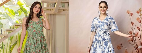 Discover stylish holiday party dresses, including elegant maxi dresses for women, trendy floral print maxi dresses, and chic pleated georgette dresses.