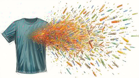 Synthetic clothes like polyester and nylon release microplastics during washing, polluting India’s water bodies.