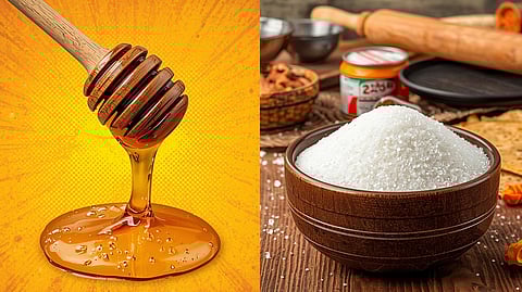 Honey and white sugar: Different origins, similar sugar chemistry.