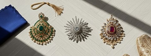 These four brooches are perfect for weddings and special functions. Each one adds style, shine, and a royal touch to your sherwani or blazer.