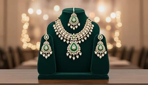 Explore stunning women’s jewelry sets on Amazon, featuring necklaces with earrings and mangtikka, choker designs, pearls, and kundan work.