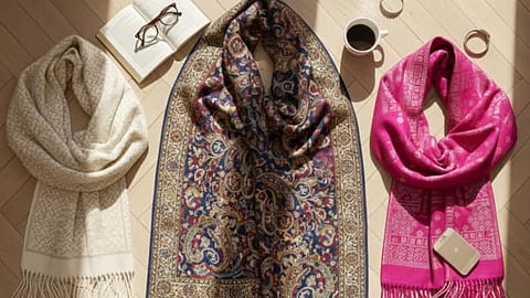 Upgrade your winter wardrobe with elegant shawls that blend softness, warmth and beautiful woven or printed designs.