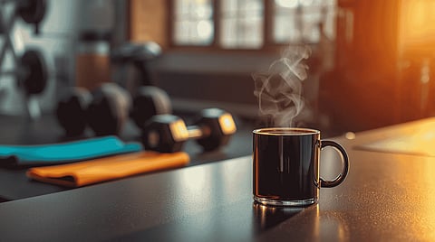 Several researches indicate that you should sip coffee approximately 45 to 60 minutes before exercise to let the caffeine get absorbed into your bloodstream and reach its peak effectiveness.