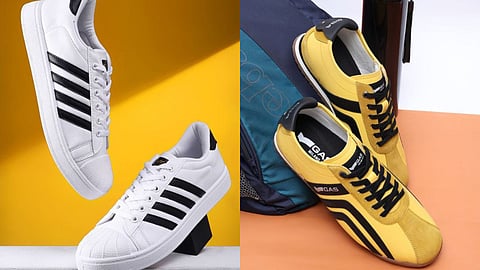 Stripe & Save—explore striped sneakers in clean white styles, bold contrast designs and everyday lace-ups for men and women, perfect for easy, versatile wear.