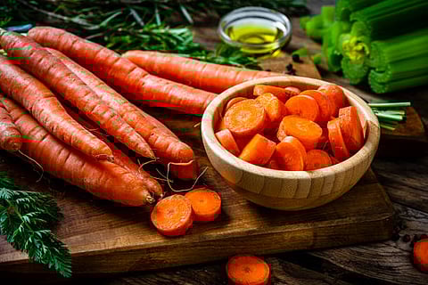 Orange carrots obtain its colour from beta-carotene, an essential antioxidant and your body later converts it into vitamin A.