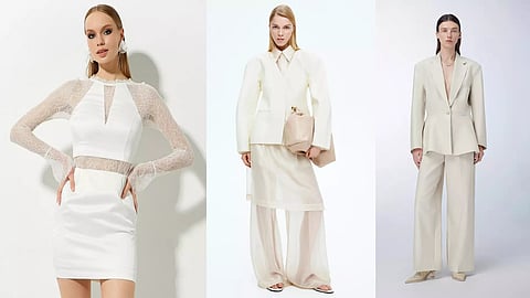 Modern Filipiniana outfit in white Cloud Dancer shade - contemporary take on traditional terno with butterfly sleeves