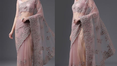 Stylish party wear sarees featuring modern designs, shimmer details and elegant drapes for women.