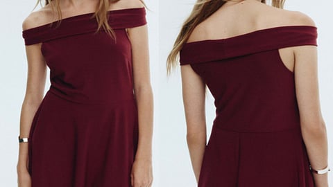 A woman wearing an off-shoulder dress styled casually for a trendy and effortless look.