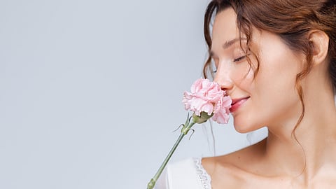 Women with dewy make-up look.