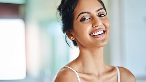 A women with a beautiful and shiny skin.