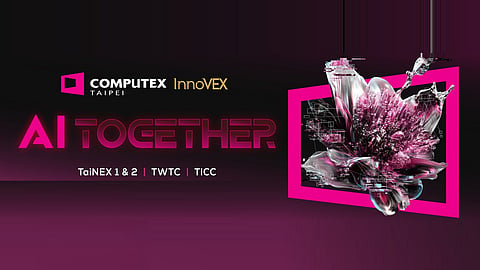Computex 2026 promotional banner featuring the "AI Together" theme in Taipei, Taiwan.