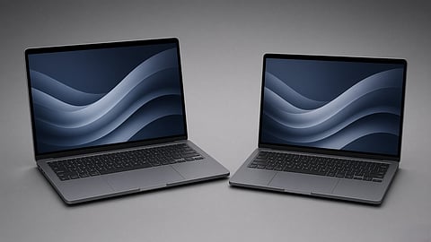 Two laptops of different sizes placed side by side, showing the size difference between 16-inch and 14-inch models.