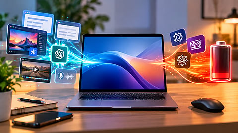 Windows laptop showing CPU, GPU and NPU activity for AI workloads.