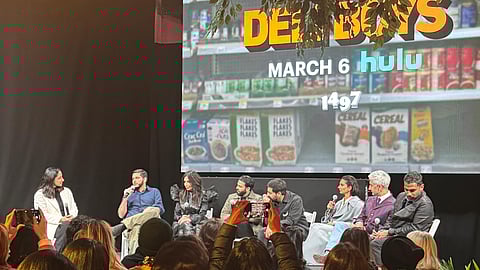 The cast of Deli Boys on stage for panel review.