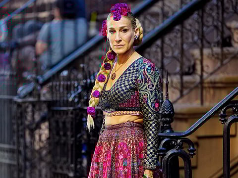 Sarah Jessica Parker pictured wearing a ‘lehenga’ while filming SATC