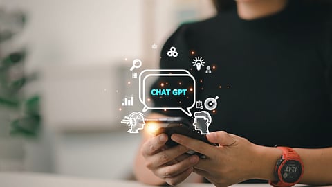 ChatGPT Chat with AI or Artificial Intelligence. woman chatting with a smart AI or artificial intelligence using an artificial intelligence chatbot developed by OpenAI.